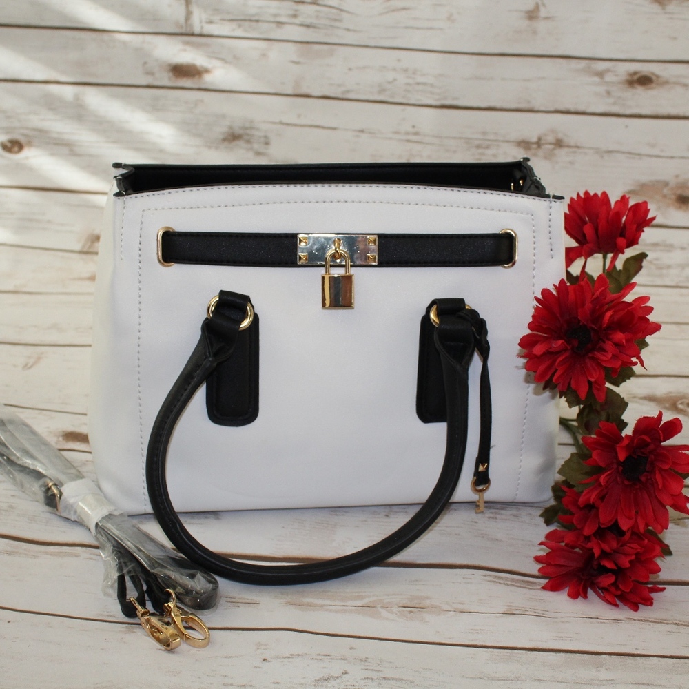 Aldo White with Black Leather Shoulder Bag